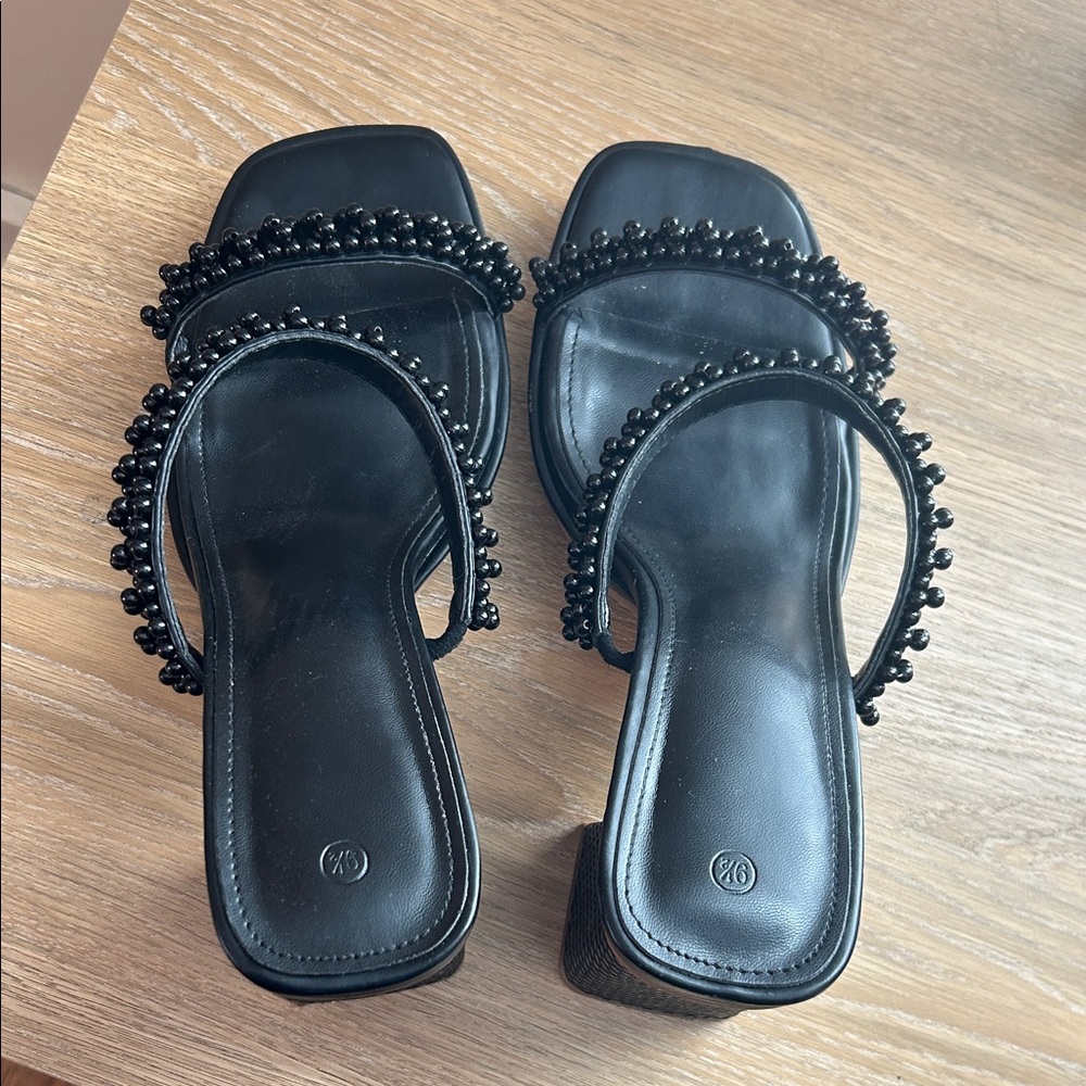 Elegant Black Beaded Women's Sandals